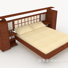 新中式简单家居床3d模型下载