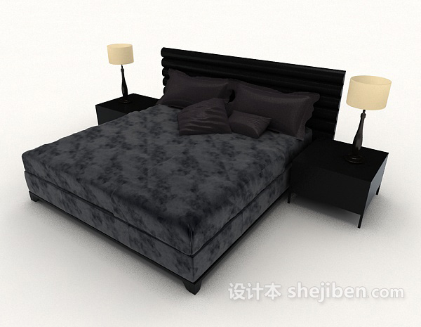 现代简约黑色双人床3d模型下载