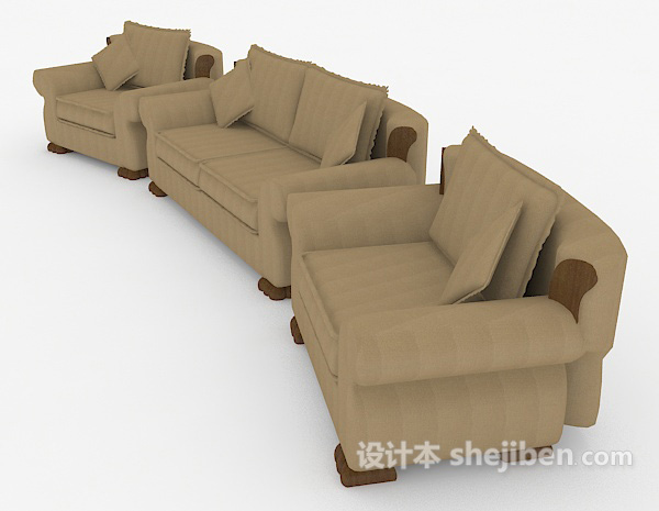 免费简约现代木质组合沙发3d模型下载