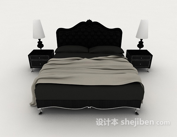 欧式风格欧式黑色简单双人床3d模型下载