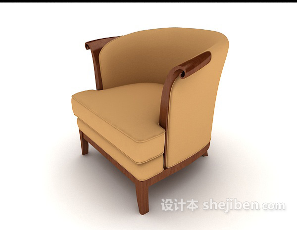 现代风格家居木质棕色休闲单人沙发3d模型下载