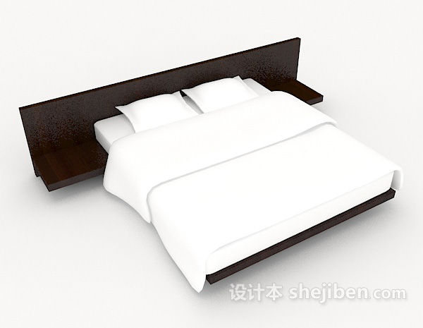 现代简约棕色木质双人床3d模型下载