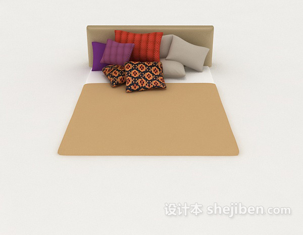 现代风格现代个性简约棕色双人床3d模型下载
