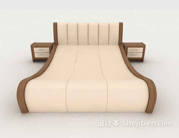 现代风格个性黄棕色双人床3d模型下载