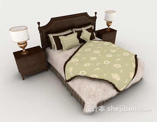 现代风格木质双人床