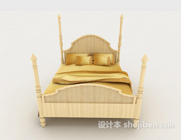 欧式风格欧式黄色双人床3d模型下载