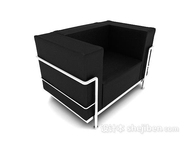 设计本简约方形黑色休闲单人沙发3d模型下载