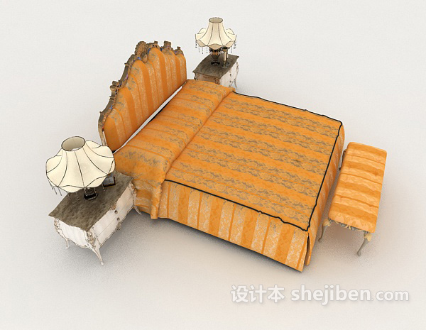 设计本黄色欧式床3d模型下载