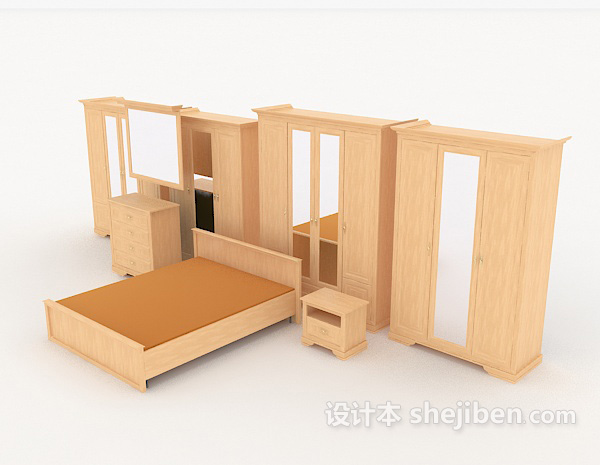 简单家居黄色床柜组合3d模型下载
