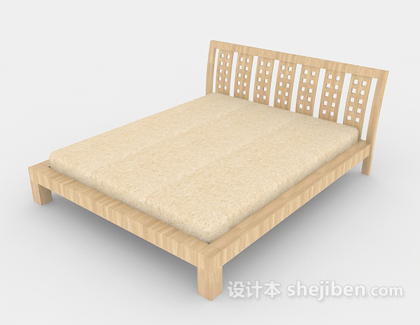 设计本简单黄色木质双人床3d模型下载