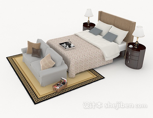 设计本居家型简单双人床3d模型下载