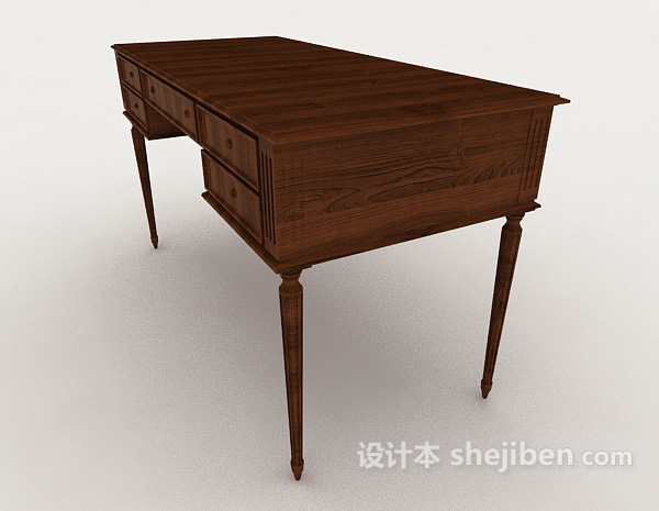 设计本新中式复古棕色书桌3d模型下载