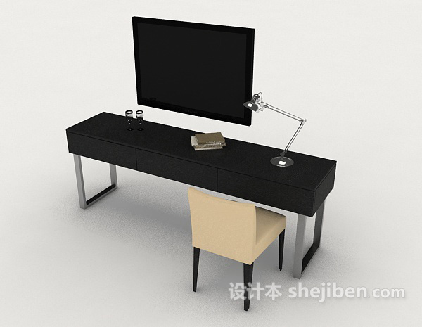 免费黑色简约桌椅组合3d模型下载