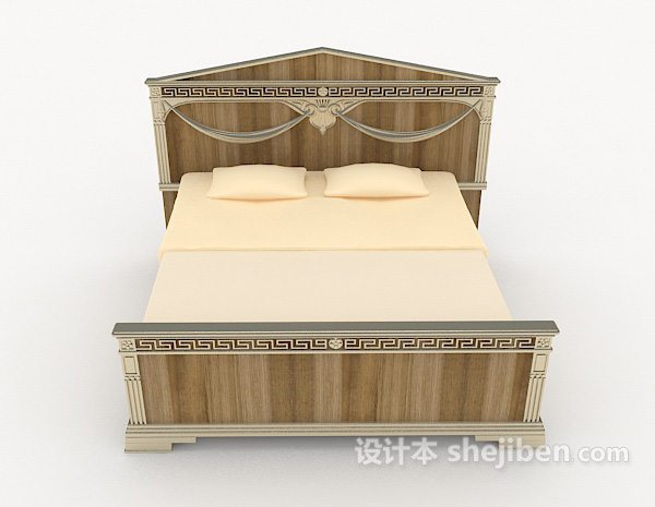 其它木质简约双人床3d模型下载