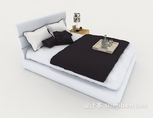 免费现代居家双人床3d模型下载