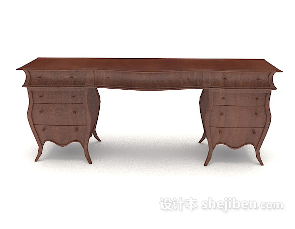 中式风格中式复古木质书桌3d模型下载
