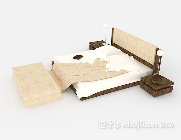 设计本家居木质黄色双人床3d模型下载
