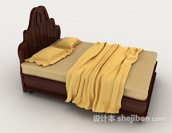 设计本木质黄色家居双人床3d模型下载