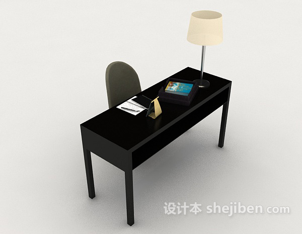 免费黑色简约书桌椅3d模型下载
