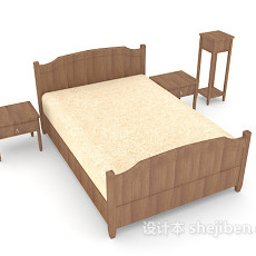 木质暖黄色双人床3d模型下载