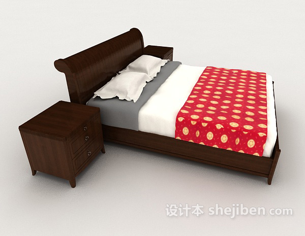 设计本木质新中式床3d模型下载