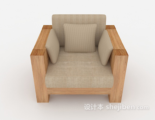 现代风格现代简约单人木质沙发3d模型下载