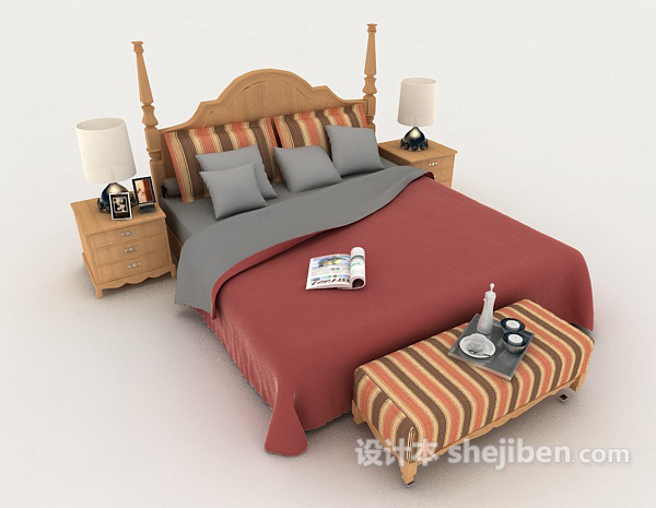 免费现代家居个性双人床3d模型下载