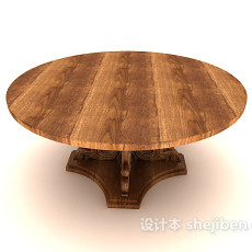 新中式圆形木质餐桌3d模型下载