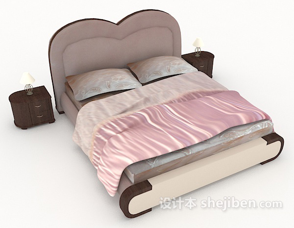 欧式系简单双人床3d模型下载