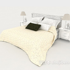 简欧家居木质白色双人床3d模型下载