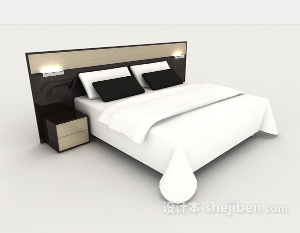 现代商务简约双人床3d模型下载