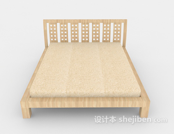 现代风格简单黄色木质双人床3d模型下载