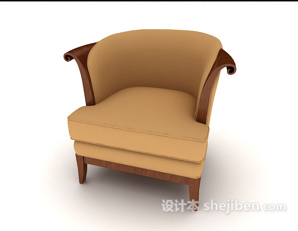 设计本家居木质棕色休闲单人沙发3d模型下载