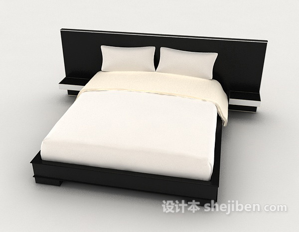 商务简单黑白双人床3d模型下载