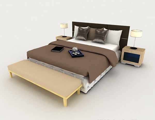 现代家居棕色双人床3d模型下载