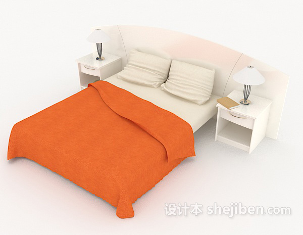 免费现代简约橙色双人床3d模型下载