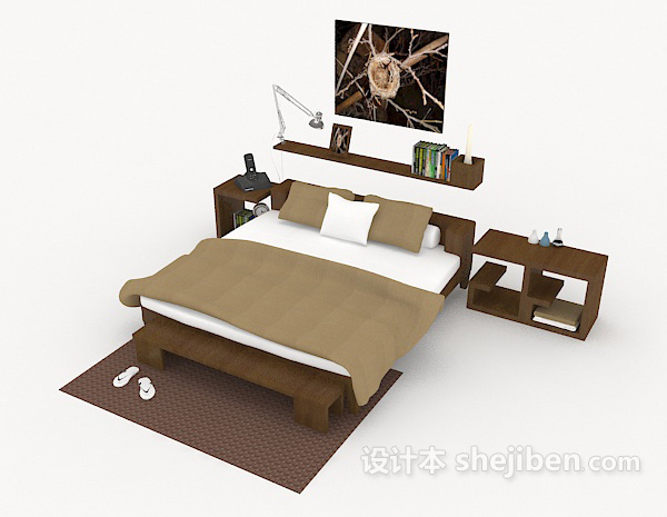 免费便捷式双人床3d模型下载
