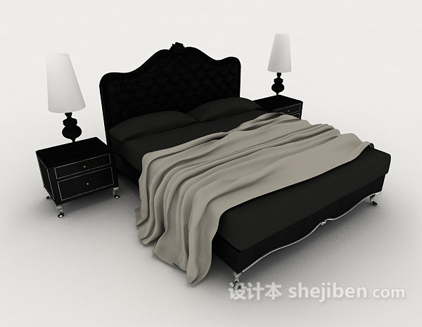 免费欧式黑色简单双人床3d模型下载