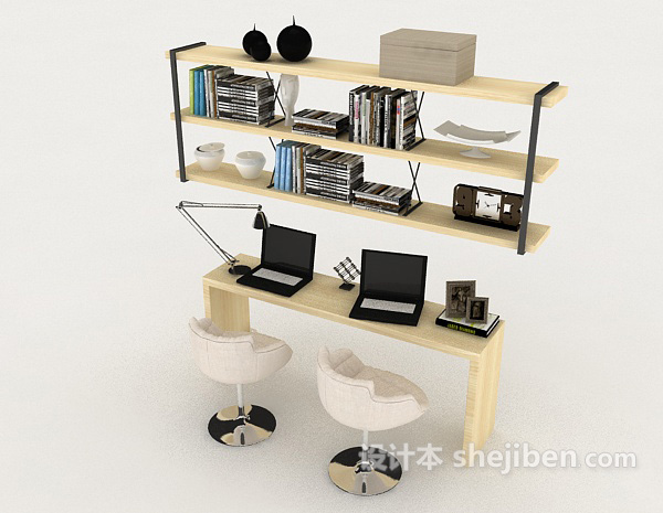免费现代简约木质书桌3d模型下载