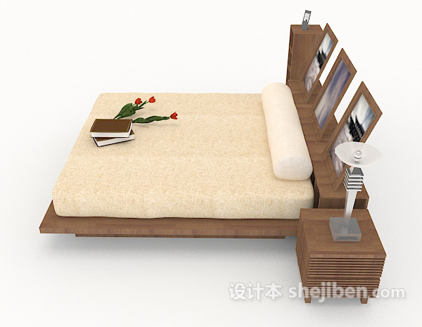 设计本简约木质双人床3d模型下载