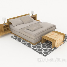 简单木质灰色双人床3d模型下载