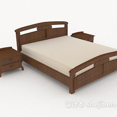 简单木制家居棕色双人床3d模型下载