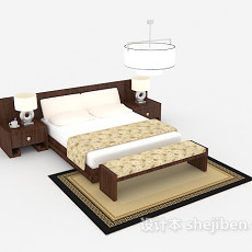 现代家居木质双人床3d模型下载