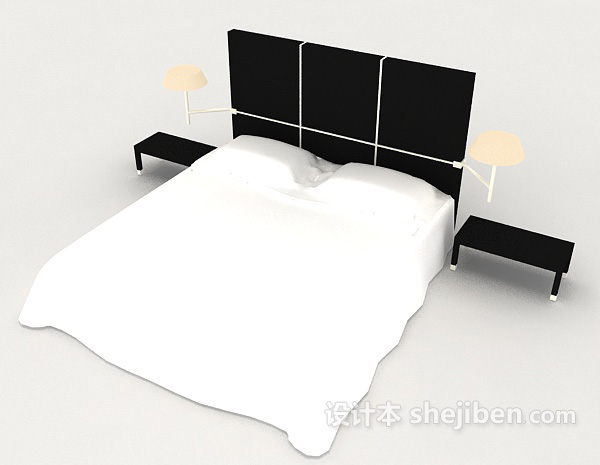 免费商务木质简单白色双人床3d模型下载