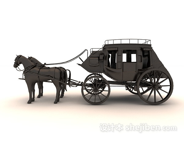 免费黑色马车雕塑品3d模型下载