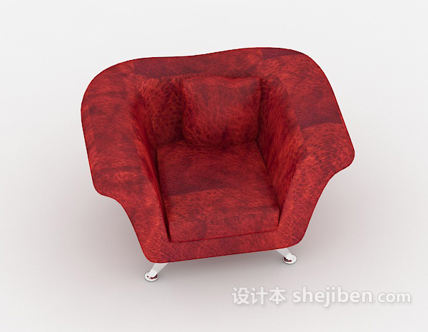 暗红色现代单人沙发3d模型下载