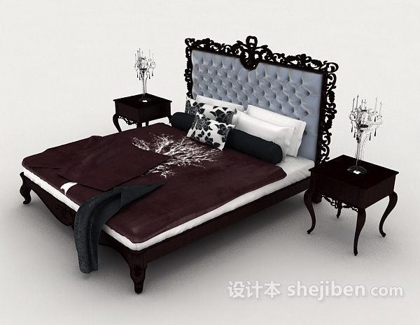 设计本欧式木质雕花双人床3d模型下载