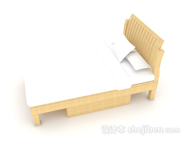 设计本浅黄色木质单人床3d模型下载