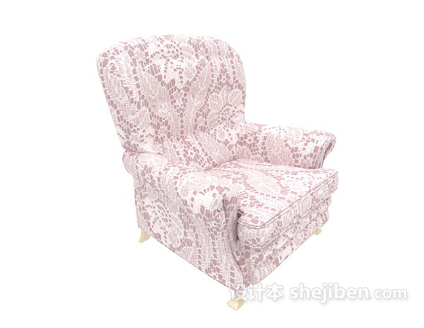 设计本欧式粉色花纹单人沙发3d模型下载