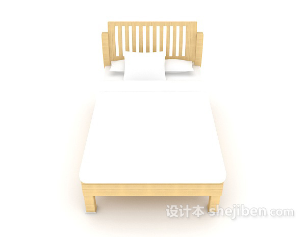 现代风格浅黄色木质单人床3d模型下载